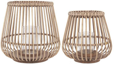 Ib Laursen Windlicht Bambus mit Glaseinsatz 2er Set