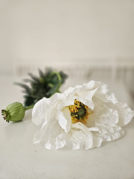 Mohnblüte Klatschmohn Weiß - Kunstblume 102cm