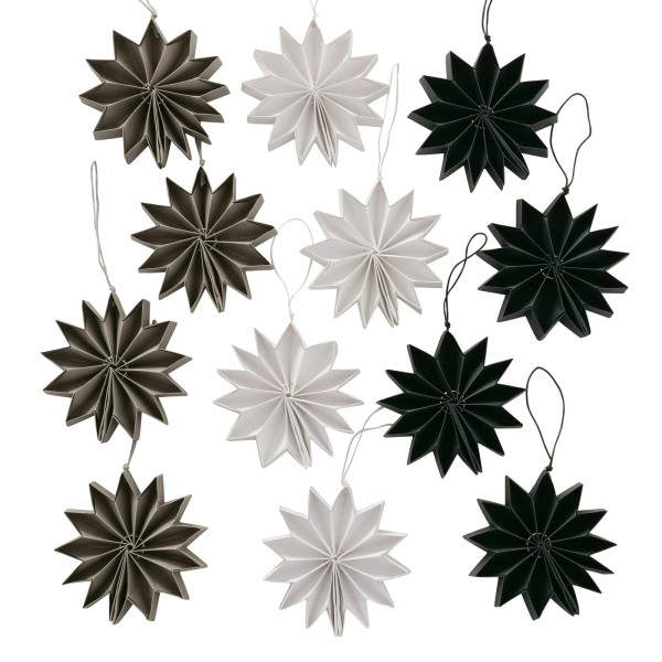 Plissee Sterne 10cm Weiß Grau Schwarz 4er Set